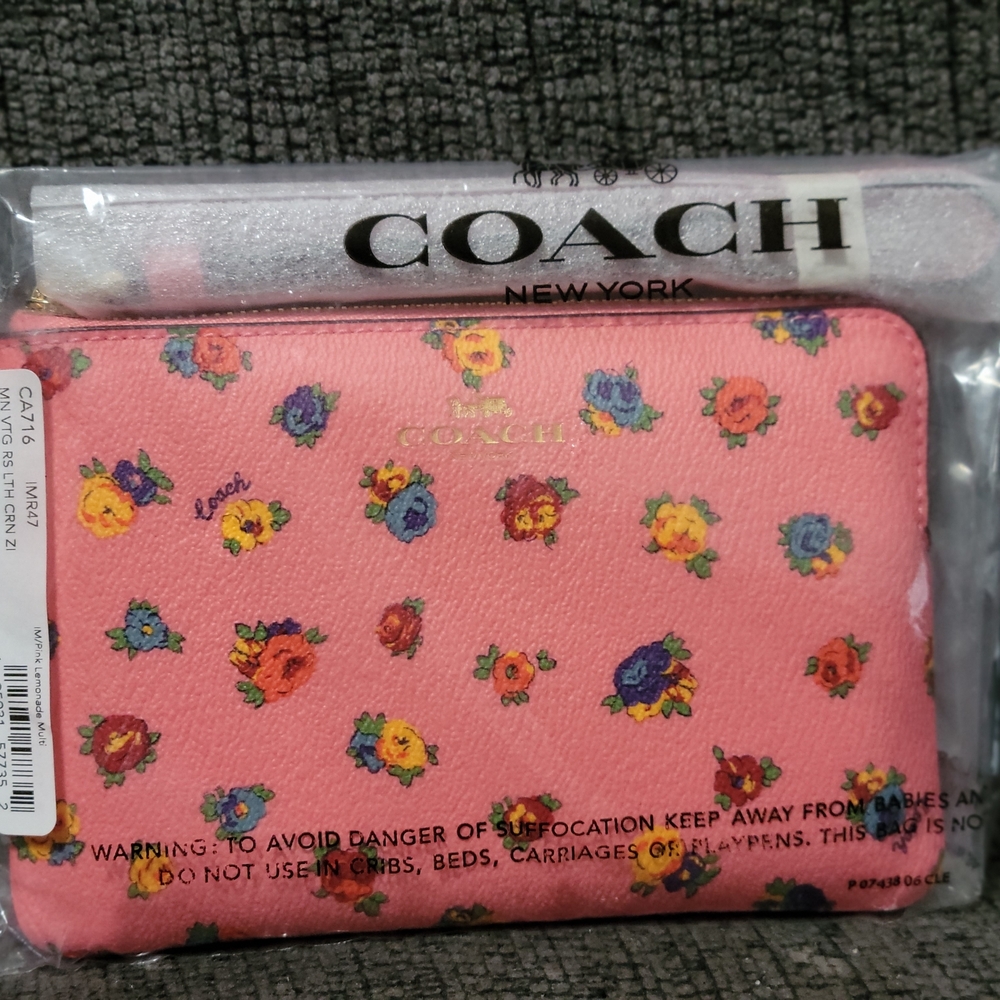 Coach Pink Floral Wristlet